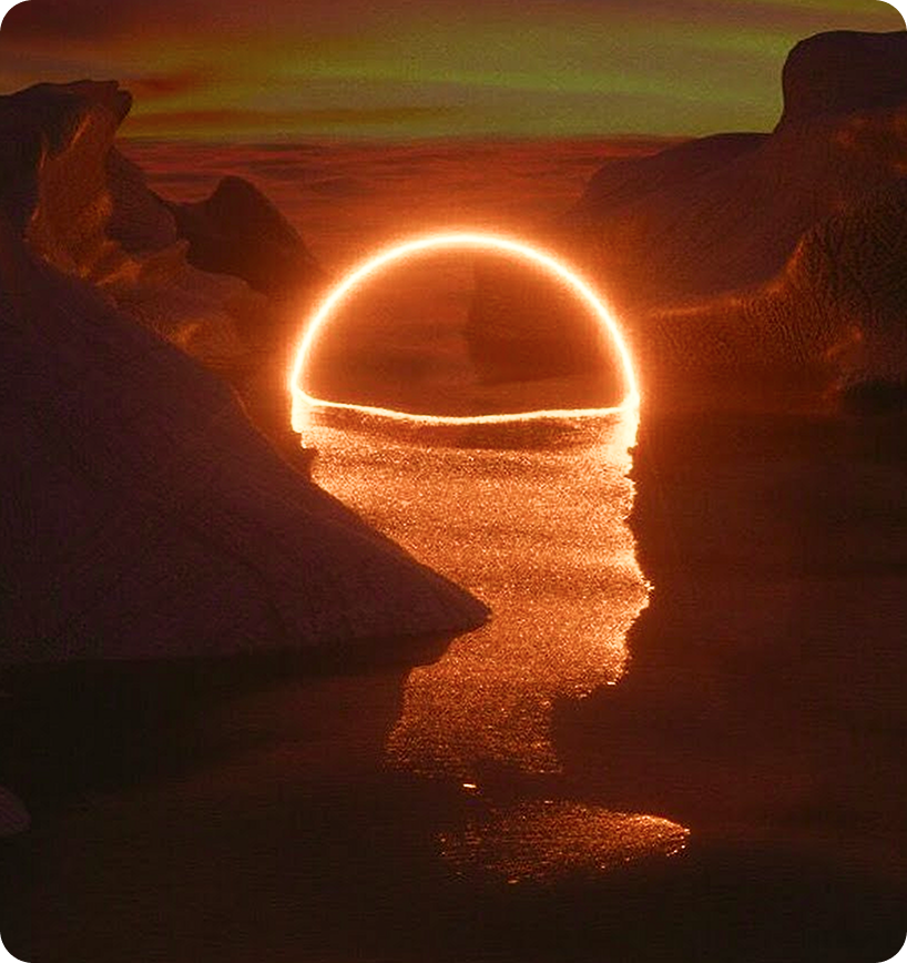 A glowing eclipse ring over a dark landscape.